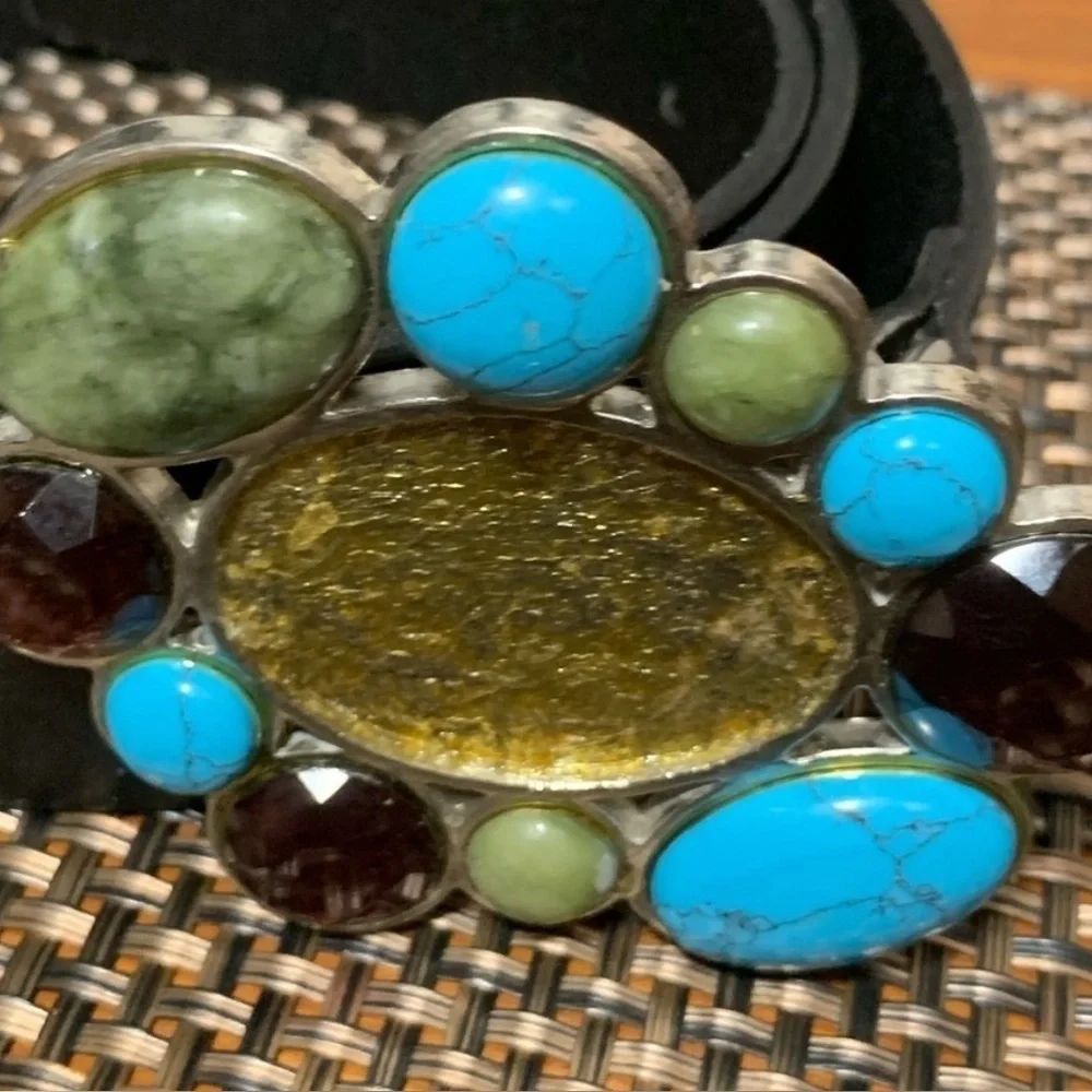 Fossil Belt with Colorful Turquoise Stone Buckle Size Small 2/4 Coastal Cowgirl